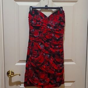 Sz med Jr Bailey Blue Red Rose Black and Red Lace Dress. Like New